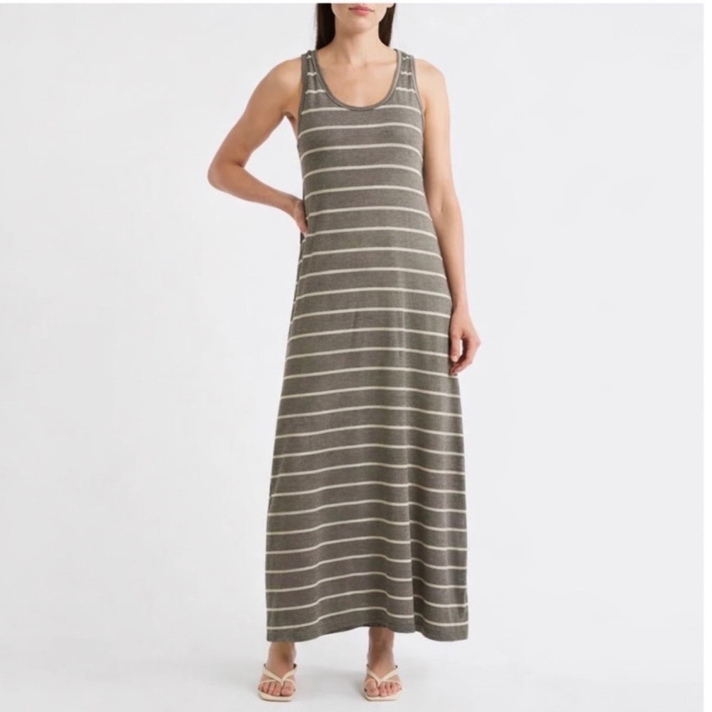 Old Navy Gray/White Striped Sleeveless Bodycon Tank Maxi Dress